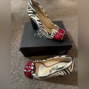 Zebra Print Women's Shoes with Red Accents